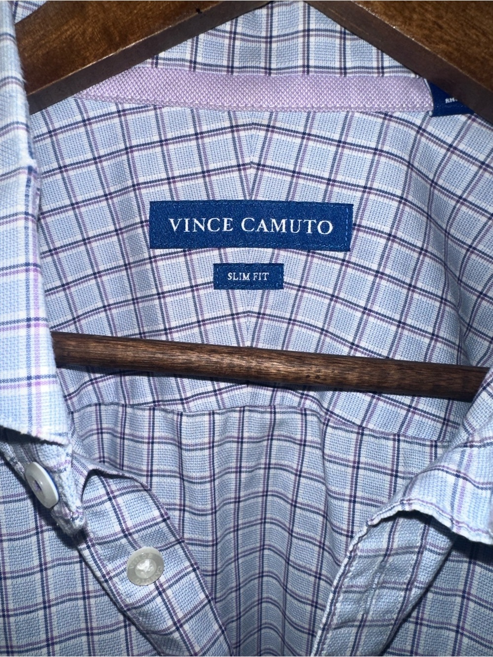 Vince Camuto Men's Blue and Purple Plaid Dress Shirt